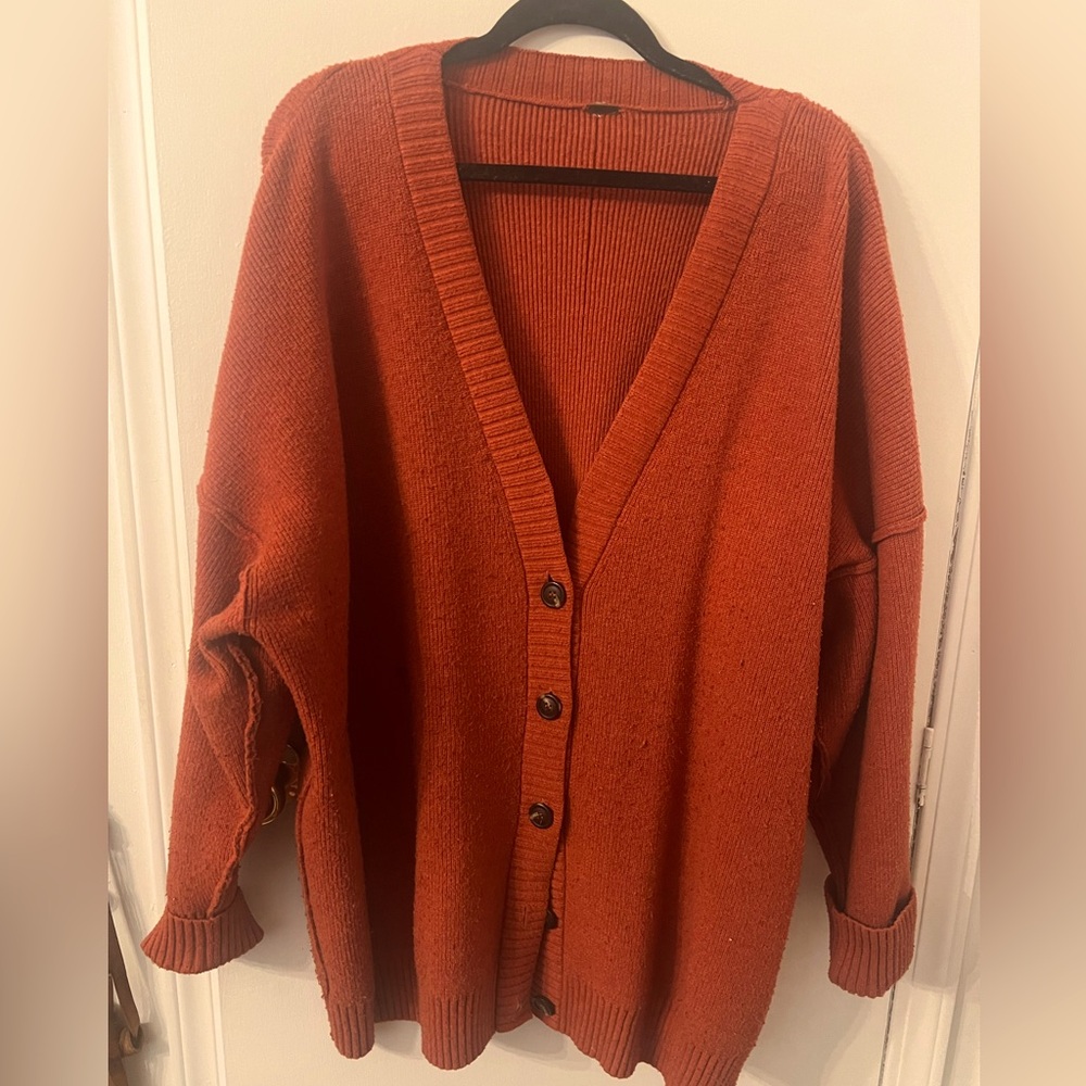 Free People burnt orange cardigan sweater size L